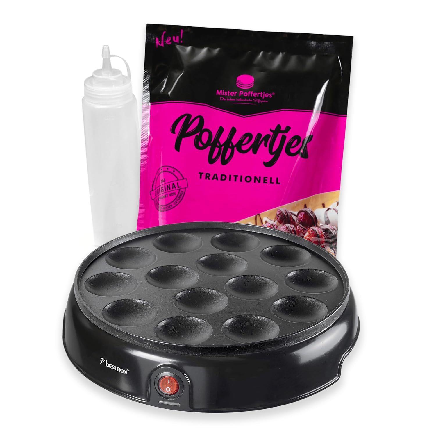 MISTER POFFERTJES Pancake Backmischung für Poffertjes, holländische Mini-Pfannkuchen mit elektrischem Poffertjes Maker, Pancake Mix für 40 Stück, 4-6 Portionen